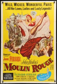 8t607 MOULIN ROUGE int'l 1sh 1953 great artwork of sexy cabaret dancer doing a high kick!