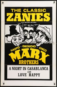 8t634 NIGHT IN CASABLANCA/LOVE HAPPY 1sh 1970s great Hirschfeld-like art of Marx Brothers!