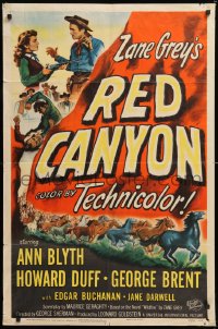 8t731 RED CANYON 1sh 1949 Zane Grey, great art of Ann Blyth, Howard Duff & wild mustangs!