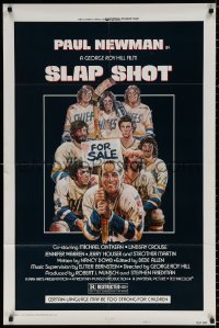 8t801 SLAP SHOT 1sh 1977 Paul Newman hockey sports classic, great cast portrait art by Craig