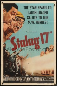 8t822 STALAG 17 1sh 1953 William Holden, Robert Strauss, Billy Wilder directed WWII POW classic!