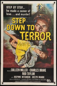 8t832 STEP DOWN TO TERROR 1sh 1959 he made a career of love and murder, cool noir artwork!