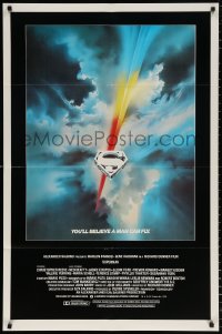 8t857 SUPERMAN int'l 1sh 1978 D.C. comic book superhero Christopher Reeve, cool Bob Peak logo art!