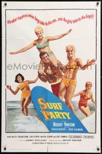 8t862 SURF PARTY 1sh 1964 when Beach Boys meet Surf Sweeties, it's a real swingin' splash of fun!