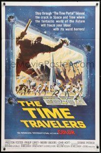 8t906 TIME TRAVELERS 1sh 1964 cool Reynold Brown sci-fi art of the crack in space and time!