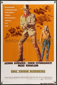 8t922 TRAIN ROBBERS 1sh 1973 full-length Tanenbaum art of cowboy John Wayne & sexy Ann-Margret!