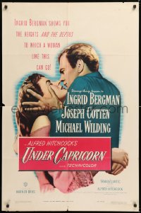 8t933 UNDER CAPRICORN 1sh 1949 romantic c/u of Ingrid Bergman & Joseph Cotten, Hitchcock!