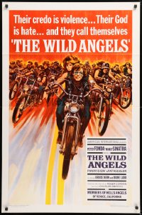 8t973 WILD ANGELS 1sh 1966 classic art of biker Peter Fonda & sexy Nancy Sinatra on motorcycle!