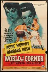 8t986 WORLD IN MY CORNER 1sh 1956 champion boxer Audie Murphy fighting in ring!
