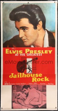 8x008 JAILHOUSE ROCK linen 3sh 1957 classic art of Elvis Presley by Bradshaw Crandell, very rare!