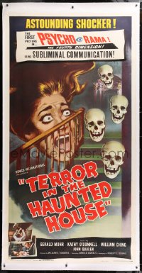 8x009 MY WORLD DIES SCREAMING linen 3sh 1958 Terror in the Haunted House, astounding shocker!
