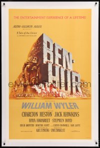 8x034 BEN-HUR linen 1sh 1960 Charlton Heston, William Wyler classic epic, cool chariot & title art!