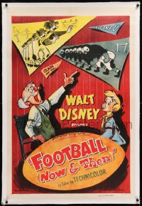 8x088 FOOTBALL NOW & THEN linen 1sh 1953 Walt Disney sports cartoon short, Dennis Day, ultra rare!