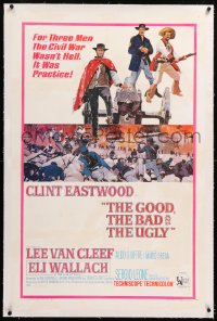 8x099 GOOD, THE BAD & THE UGLY linen 1sh 1968 Clint Eastwood, Lee Van Cleef, Wallach, Leone classic!