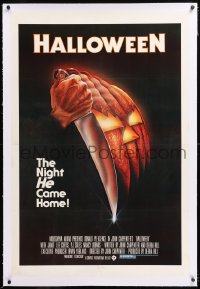 8x102 HALLOWEEN linen 1sh 1978 John Carpenter classic, great Bob Gleason art with green ratings box!