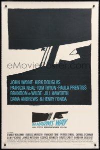 8x113 IN HARM'S WAY linen 1sh 1965 Otto Preminger, classic Saul Bass pointing hand artwork!