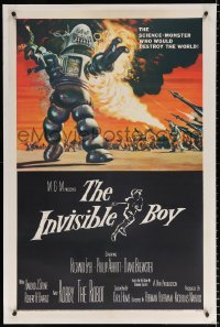 8x114 INVISIBLE BOY linen 1sh 1957 Robby the Robot, who would destroy the world, Kunstler art!