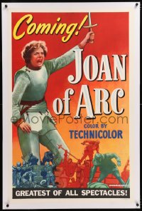 8x121 JOAN OF ARC linen teaser A 1sh 1948 full-length art of Ingrid Bergman in armor with sword!