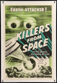 8x124 KILLERS FROM SPACE linen 1sh 1954 bulb-eyed men invade Earth from flying saucers, cool art!
