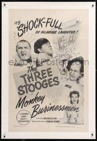 8x143 MONKEY BUSINESSMEN linen 1sh 1946 Three Stooges w/Curly & Moe Howard, Larry Fine, ultra rare!
