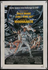 8x144 MOONRAKER linen domestic 1sh 1979 art of Roger Moore as James Bond & sexy ladies by Goozee!