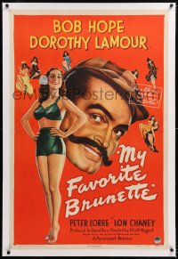 8x148 MY FAVORITE BRUNETTE linen 1sh 1947 Bob Hope & full-length sexy Dorothy Lamour in swimsuit!
