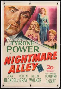 8x149 NIGHTMARE ALLEY linen 1sh 1947 Tyrone Power is a carnival barker whose life goes very wrong!