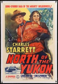 8x152 NORTH OF THE YUKON linen 1sh 1939 great art of Canadian Mountie Charles Starrett, ultra rare!