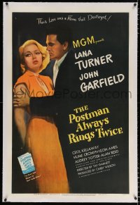 8x165 POSTMAN ALWAYS RINGS TWICE linen 1sh 1946 great close up of John Garfield & sexy Lana Turner!