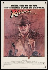8x170 RAIDERS OF THE LOST ARK linen 1sh 1981 Richard Amsel art of Harrison Ford, Steven Spielberg!