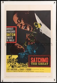 8x184 SATCHMO THE GREAT linen 1sh 1957 wonderful image of Louis Armstrong playing trumpet & singing!