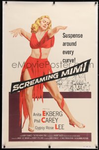 8x186 SCREAMING MIMI linen 1sh 1958 sexy half-dressed Anita Ekberg has suspense around every curve!