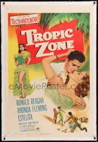 8x206 TROPIC ZONE linen 1sh 1953 art of Ronald Reagan romancing Rhonda Fleming + sexy Estelita!