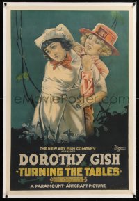 8x207 TURNING THE TABLES linen 1sh 1919 art of Dorothy Gish's nurse making her look crazy, rare!