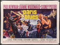 8y156 PARIS BLUES linen British quad 1961 art of Paul Newman, Woodward, Poitier & Armstrong, rare!