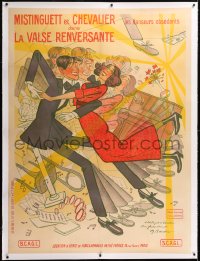 8y008 LA VALSE RENVERSANTE linen French 1p 1912 Barrere art of Maurice Chevalier & Mistinguett, rare!