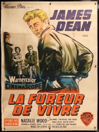 8y014 REBEL WITHOUT A CAUSE linen French 1p R1960s Nicholas Ray, different art of James Dean, rare!
