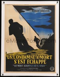 8y136 MAN ESCAPED linen French 24x31 1956 directed by Robert Bresson, WWII Resistance prison escape!