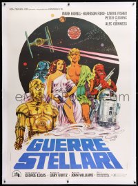 8y021 STAR WARS linen Italian 1p 1977 George Lucas classic sci-fi epic, different art by Papuzza!