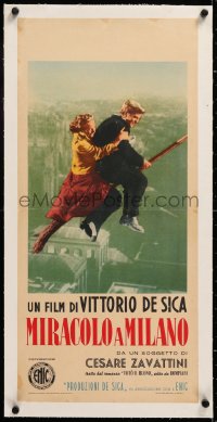 8y098 MIRACLE IN MILAN linen Italian locandina 1951 Vittorio De Sica, cool fantasy flying image!