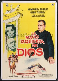 8y144 LEFT HAND OF GOD linen Spanish 1960 Jano art of priest Humphrey Bogart & Gene Tierney, rare!
