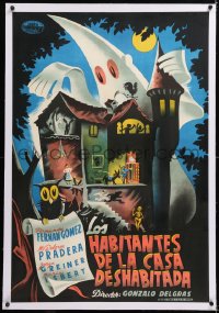8y145 LOS HABITANTES DE LA CASA DESHABITADA linen Spanish 1946 great MCP art of haunted house, rare!