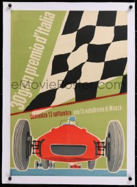 8y055 ITALIAN GRAND PRIX linen 19x27 Italian poster 1959 F1 car & checkered flag, Stirling Moss won!