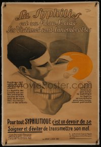 8y027 LA SYPHILIS linen 32x47 French health poster 1926 Theodora art, venereal disease causes death!