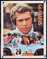8y076 LE MANS linen 17x22 special poster 1971 Gulf Oil, close up of race car driver Steve McQueen!