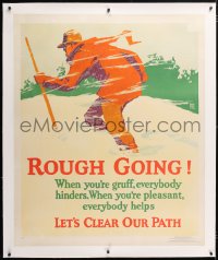 8y030 MATHER & COMPANY linen 36x44 motivational poster 1929 Elmes art of man in snow, Rough Going!