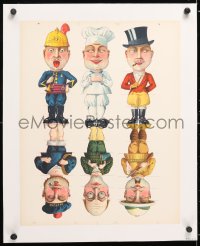8y060 SIX MEN linen 14x18 French special poster 1910s wacky guys with interchangeable parts!