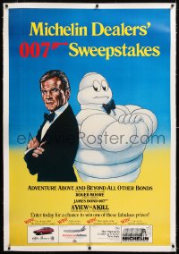 8y031 VIEW TO A KILL linen 33x49 special poster 1985 art of Roger Moore as James Bond w/ Michelin Man!