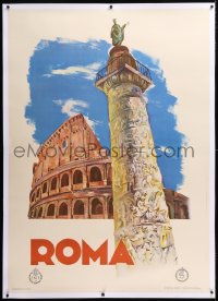8y029 ROMA linen 39x55 Italian travel poster 1930s art of Trajan's Column and the Colosseum, rare!