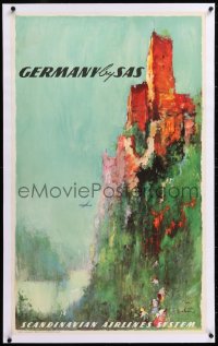 8y044 SAS GERMANY linen 24x40 Danish travel poster 1950s wonderful Otto Nielson art of castle!